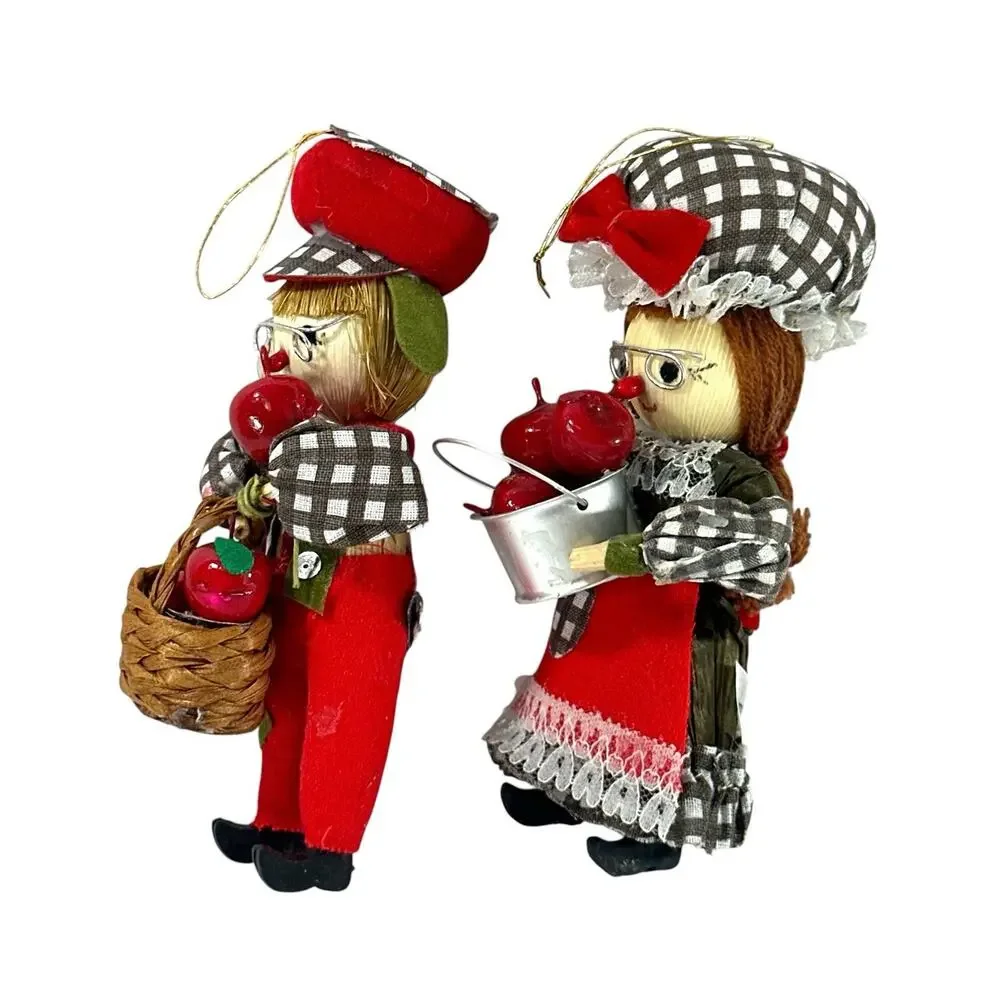 Vintage Kurt S Adler Apple Picking Couple Ornaments 5” Taiwan Set of 2